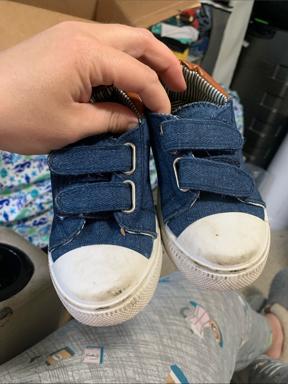 Kids Denim Velcro Sneakers - Blue